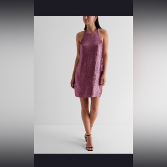 Express Dresses New Sequin Halter Neck Open Back Mini Shift Dress